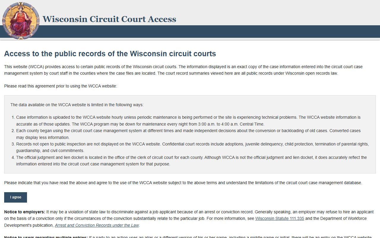 Racine County court records after arrest WCCA case search portal